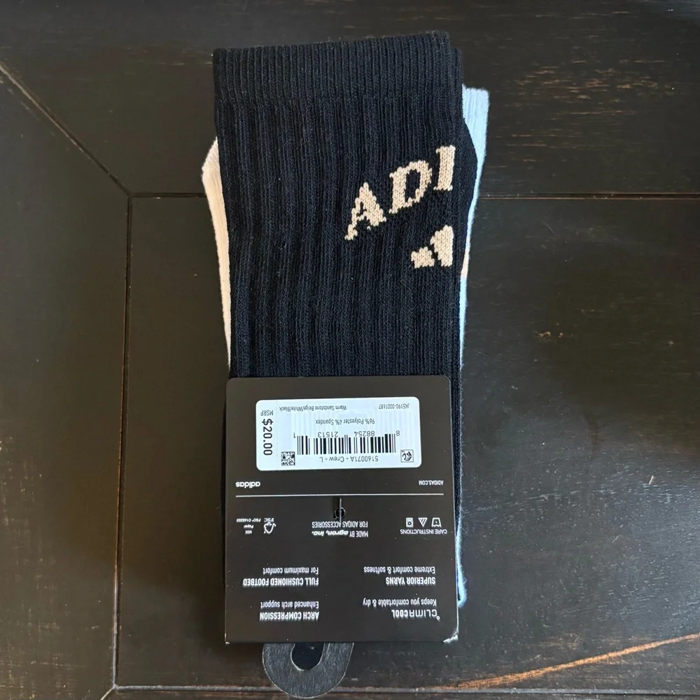 ADIDAS M FOUNDATION SPORT 3-PACK CREW SOCKS Beige White Black NEW